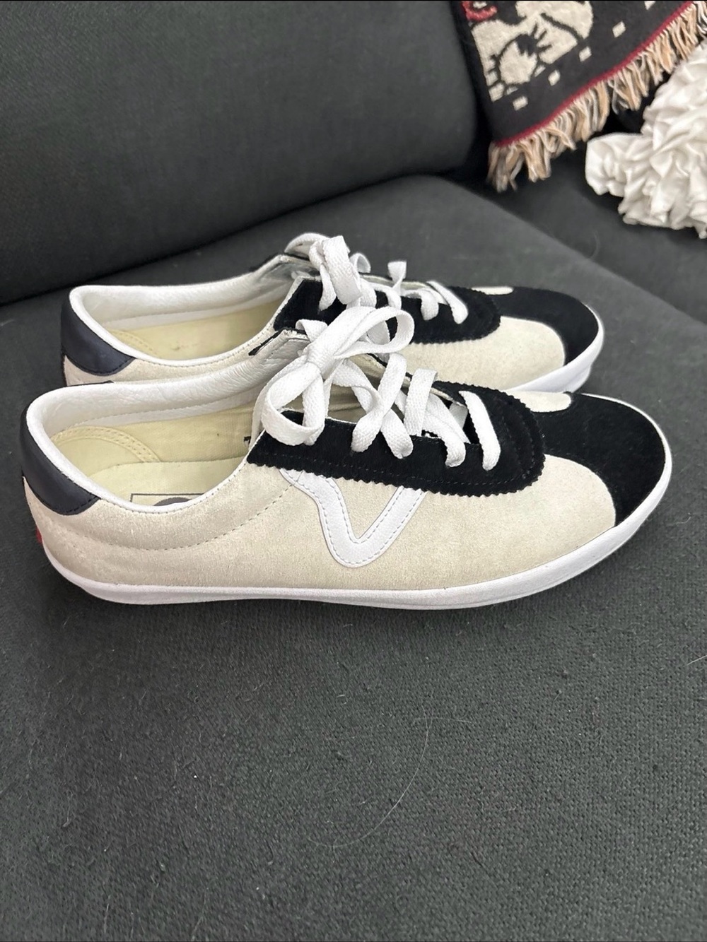 Vans Two-Tone Suede Lace-Up Sneakers - Black & Cream